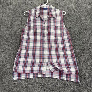 Le Tigre Shirt Womens Medium Plaid Sleeveless Button Cotton Summer Casual